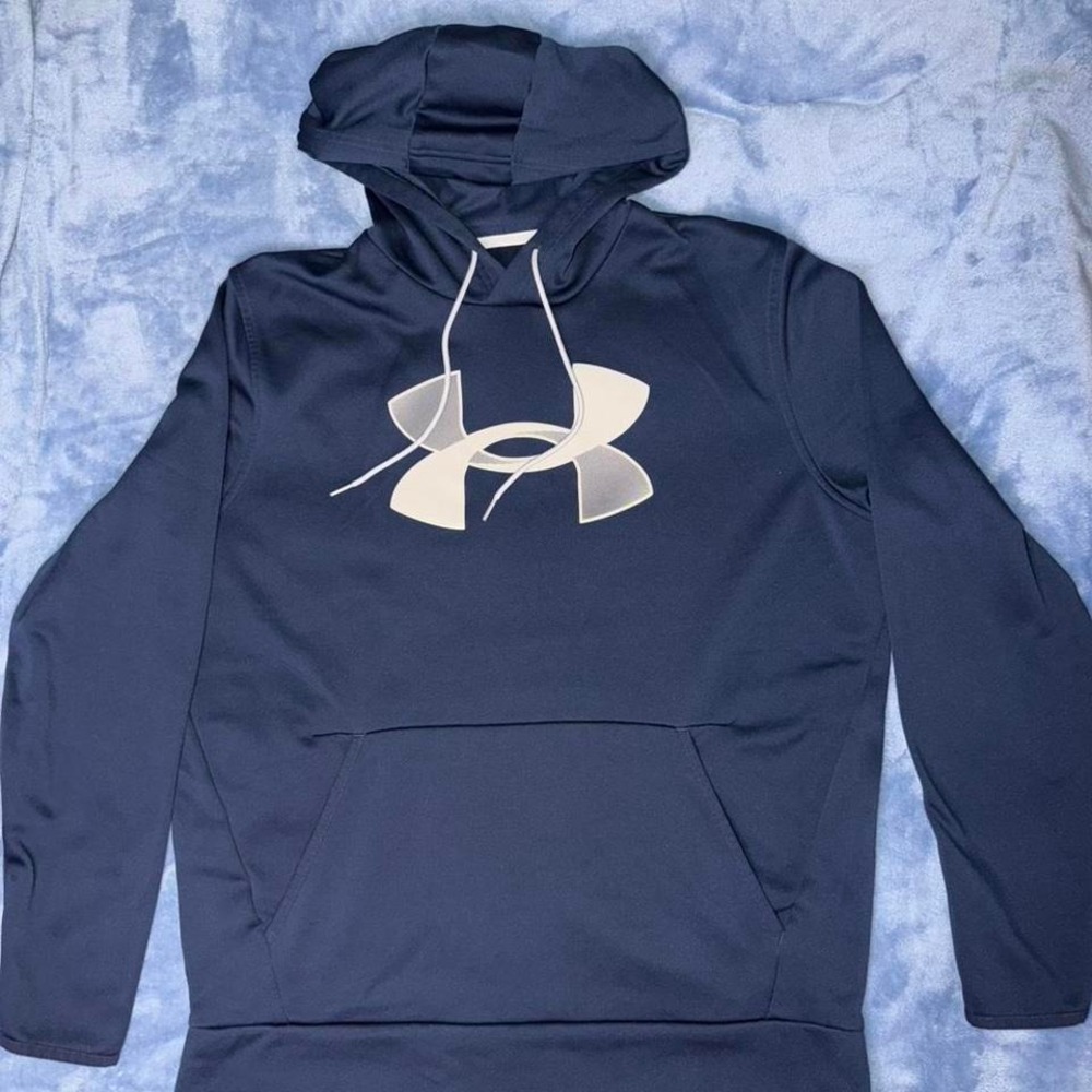 Under Armour Sweater Mens size Large Blue Fleece Hoodie Pullover Loose Fit‎